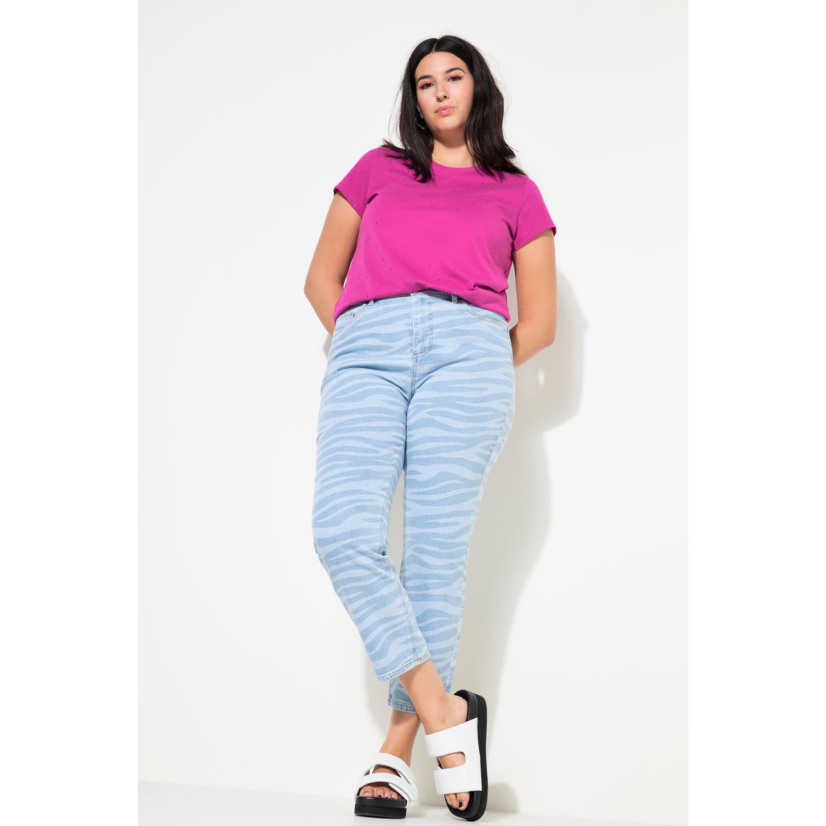 Jean Mom 5 poches, coupe Wide Legs bleu clair, STUDIO UNTOLD