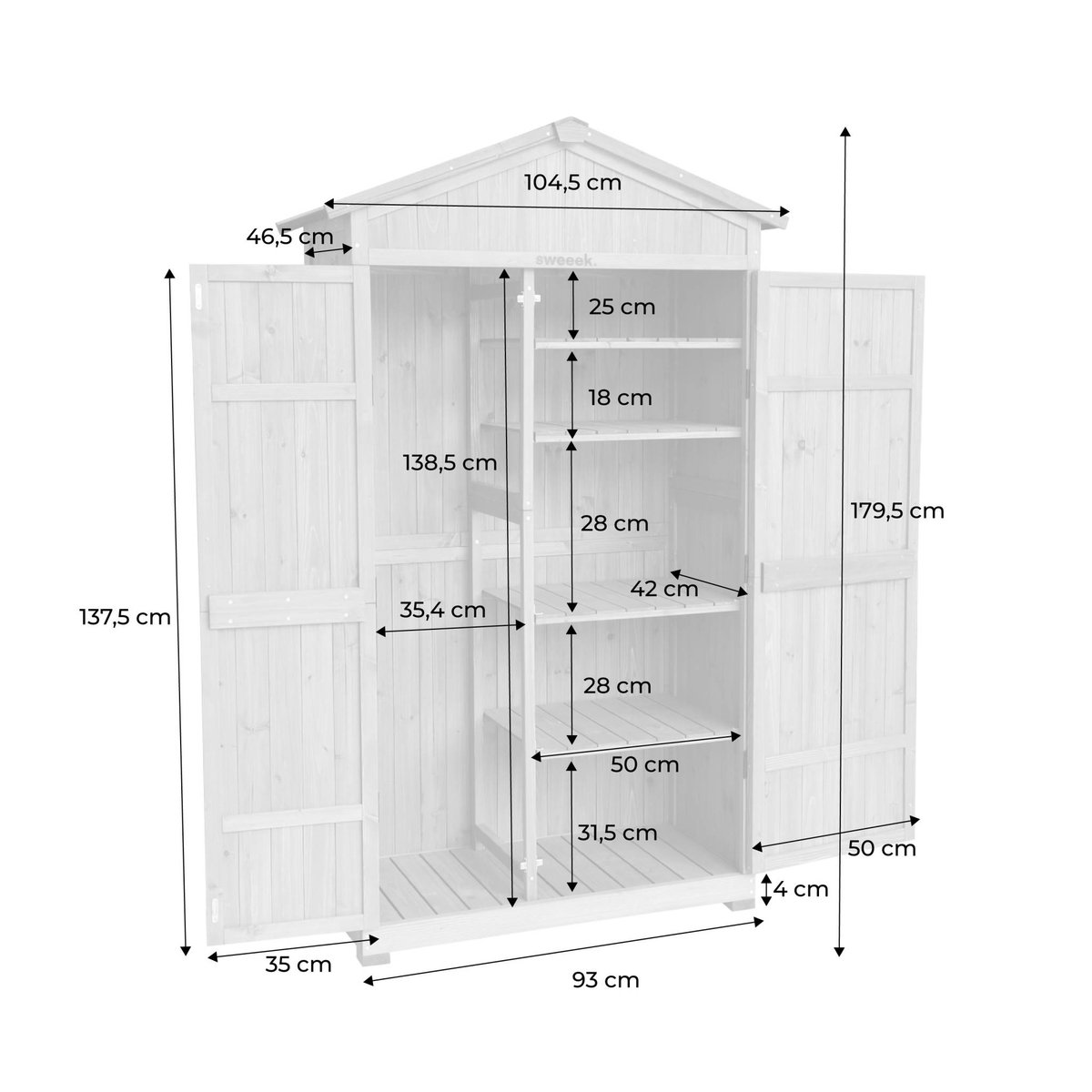 Abri de jardin bois de sapin 6 espaces de rangement 105cm ANCOLIE bois, SWEEEK