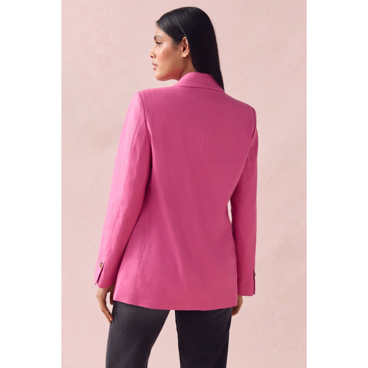Blazer ajusté en lin mélangé rose, NEXT