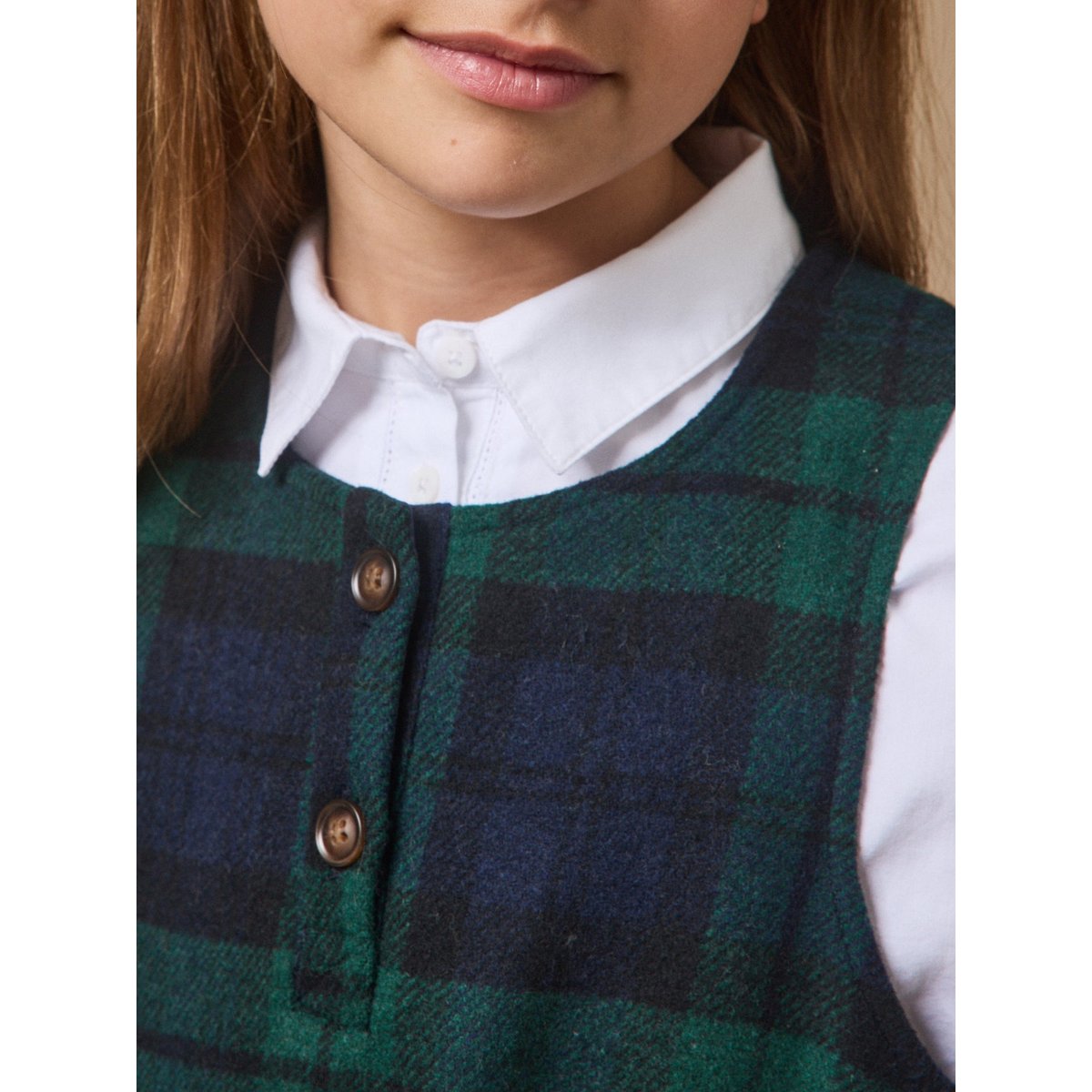 Robe chasuble imprimée tartan carreaux vert/marine, CYRILLUS