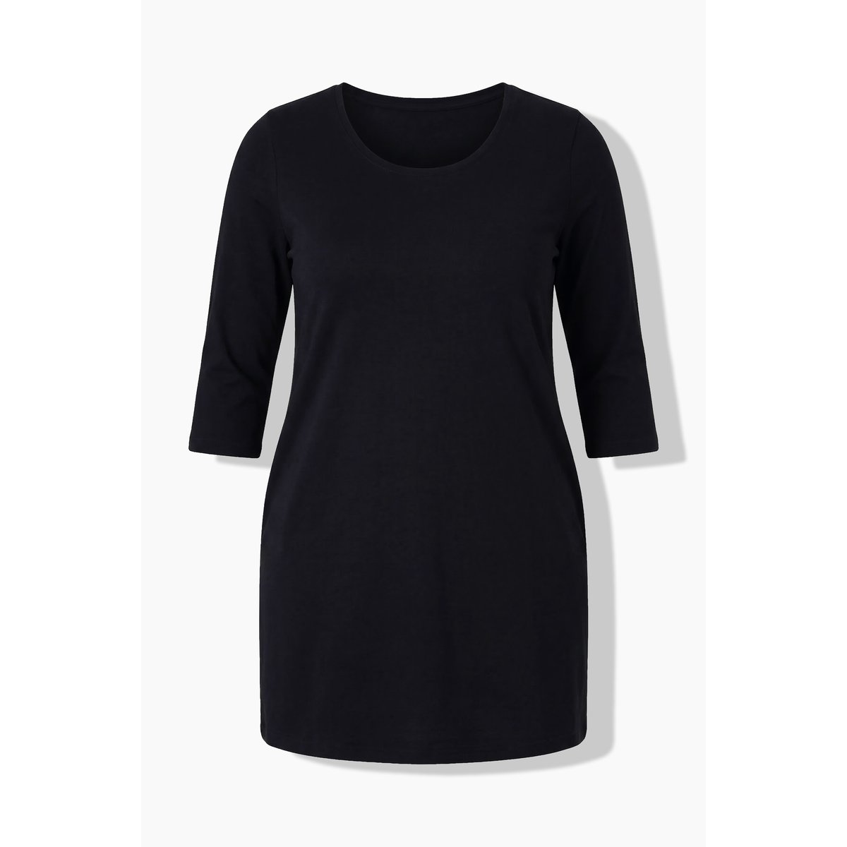 T-shirt long, coupe en A, col rond noir, ULLA POPKEN
