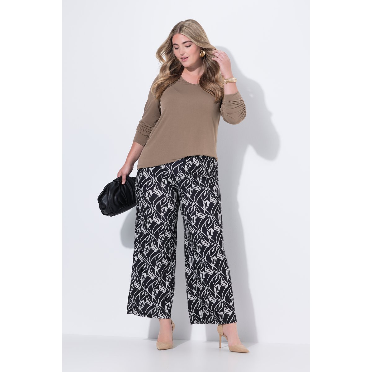 Pantalon en jersey, jambe droite et large noir, ULLA POPKEN