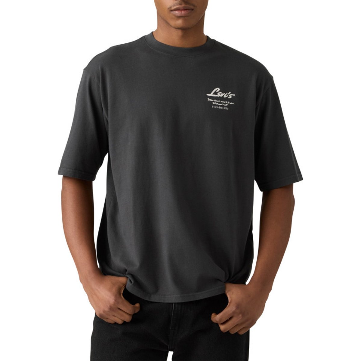 T-shirt en coton anthracite orné d'un imprimé camions et pourvu d'un col rond anthracite, LEVI'S