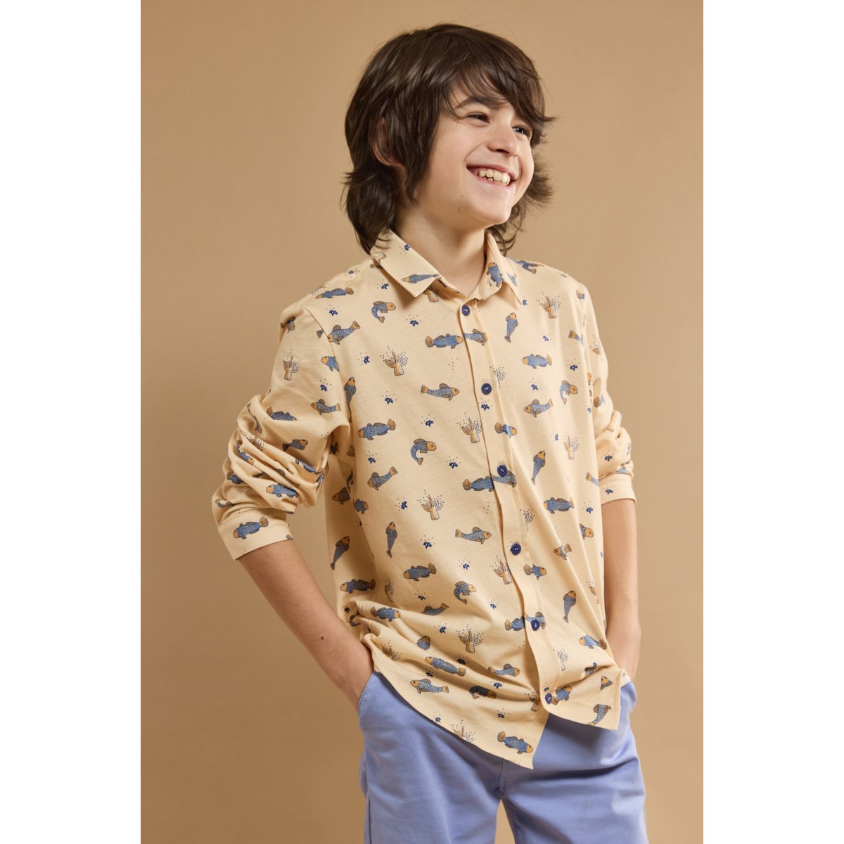 Chemise imprimée en coton KIDS marmo imprimé, ARMOR-LUX