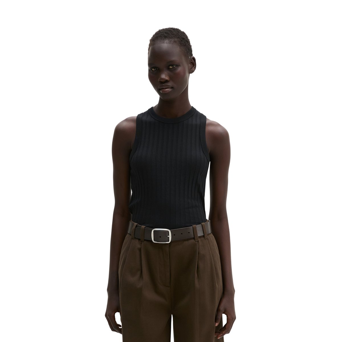 Top slim en pointelle avec TENCEL™ Modal noir, MARC O'POLO