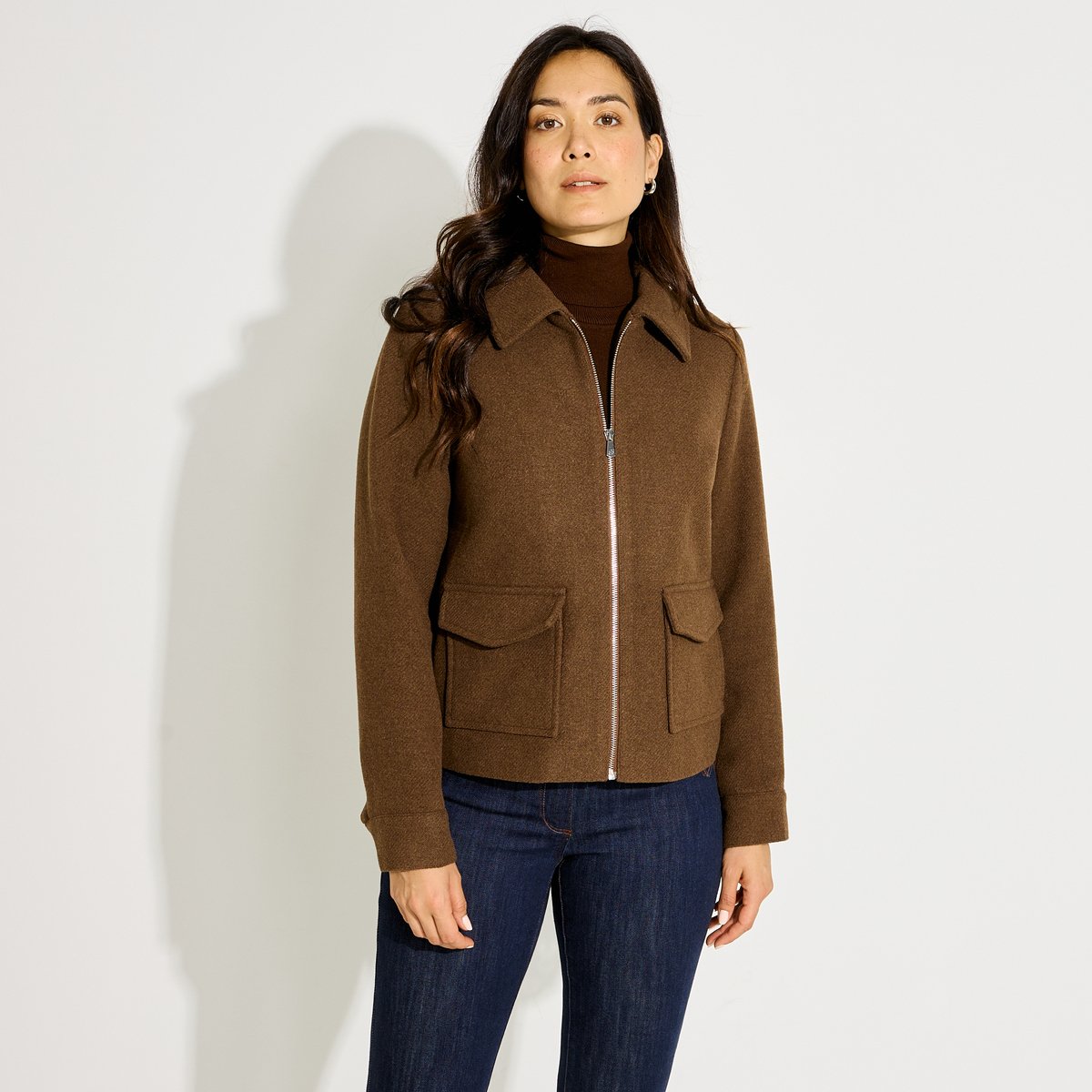 Manteau court zippé marron, GRAIN DE MALICE