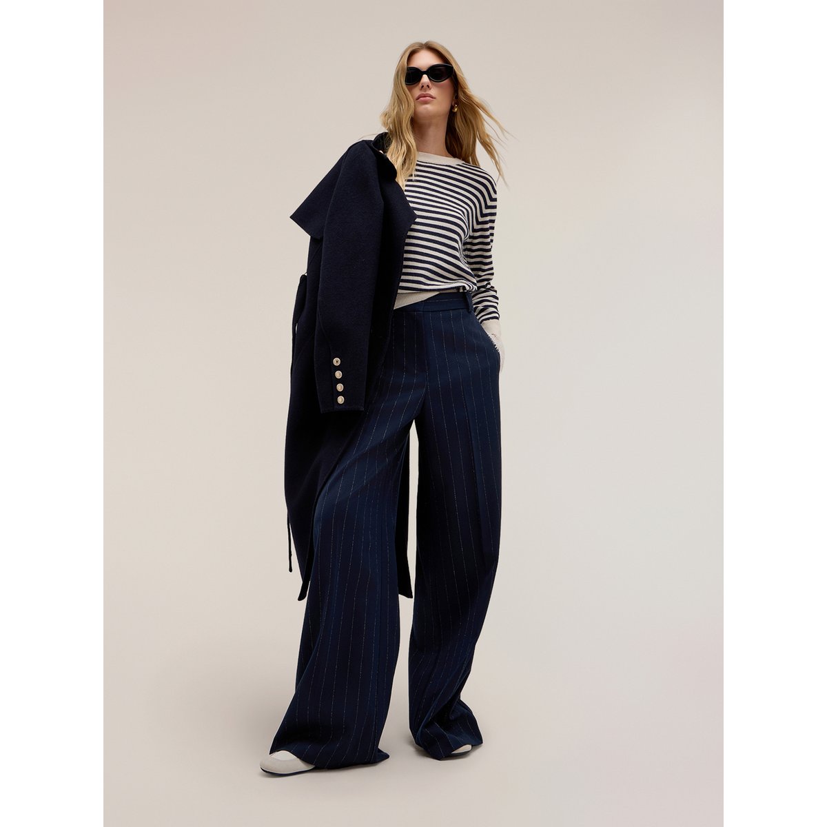Pull rayé avec dentelle aux poignets bleu, MOTIVI
