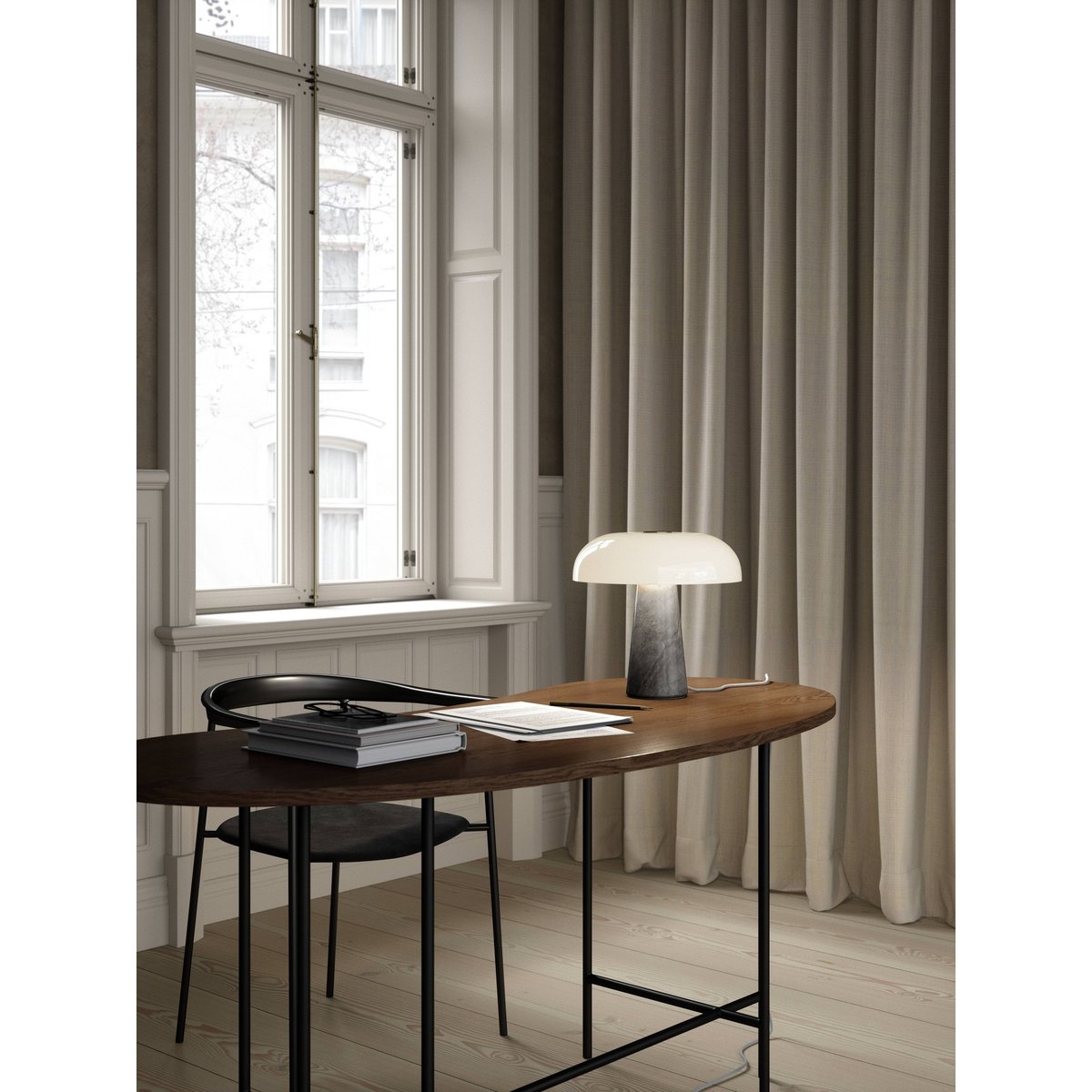 Lampe à poser forme champignon en marbre et verre, GLOSSY gris, DESIGN FOR THE PEOPLE