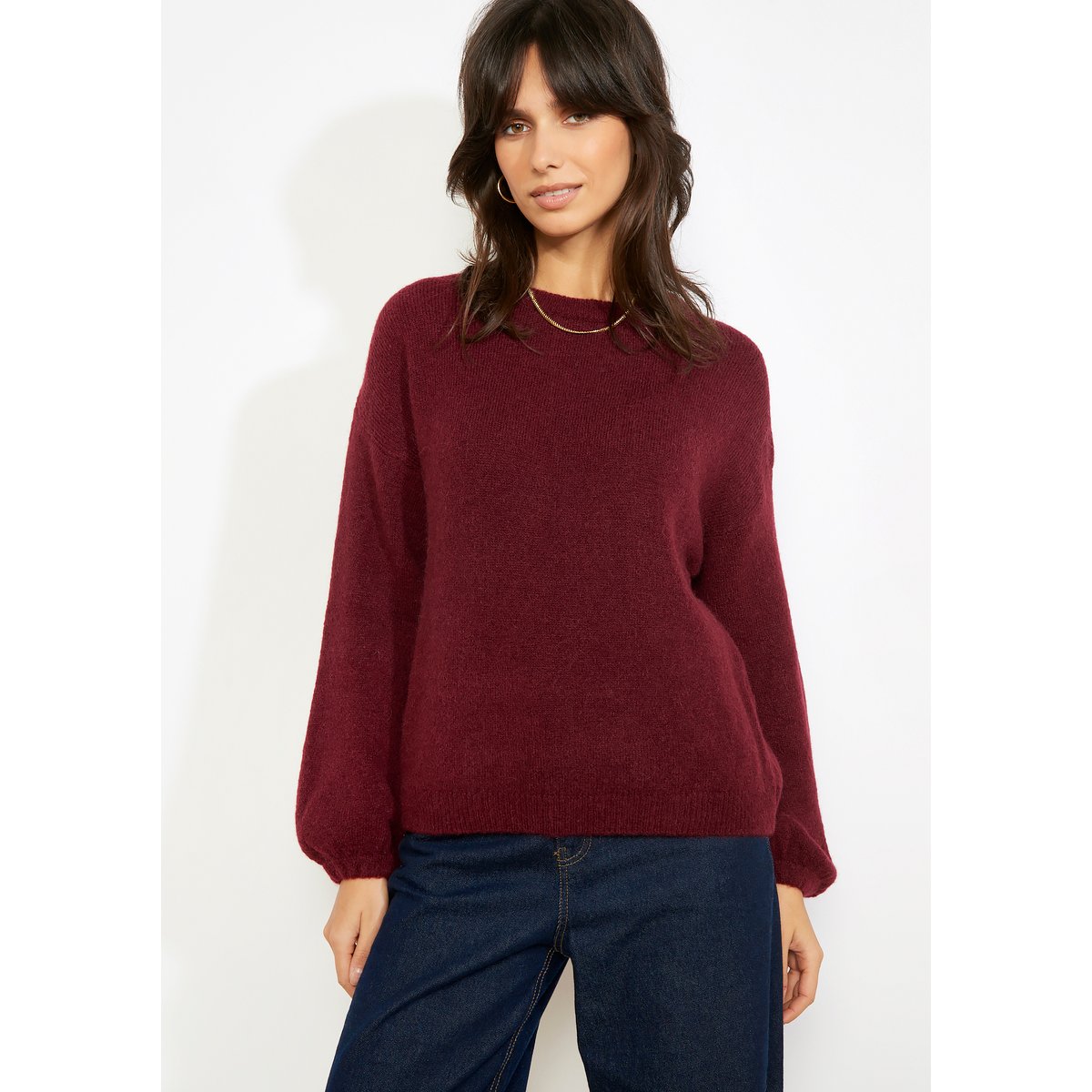 Pull manches bouffantes aubergine, LOLALIZA