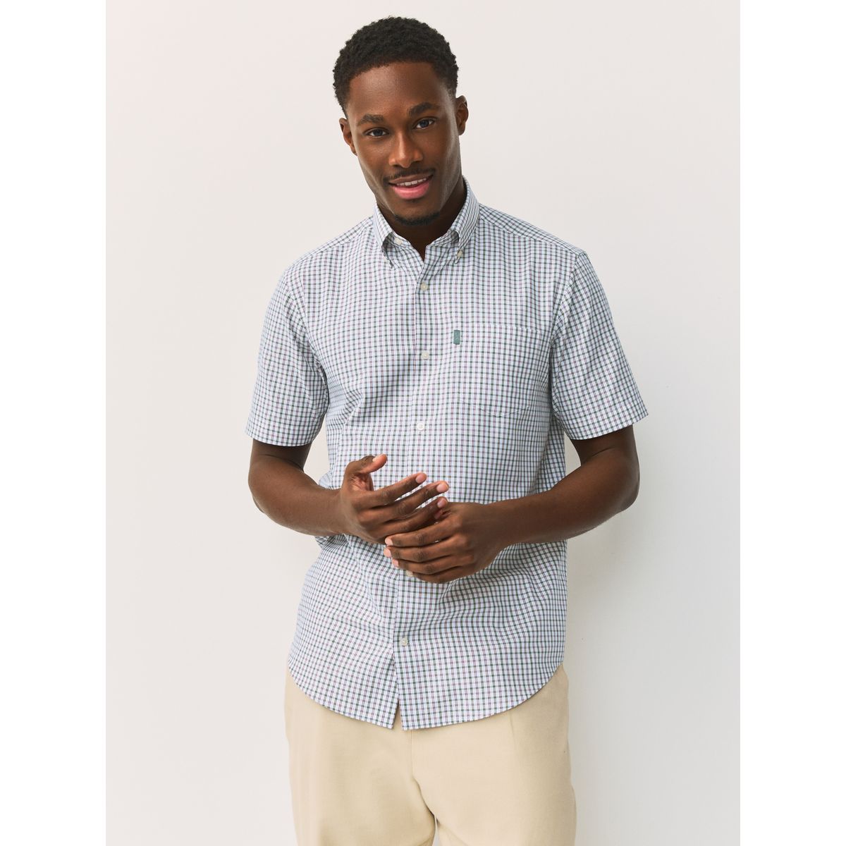 Chemise oxford boutonnée à manches courtes carreaux tattersall blanc/vert/rose, NEXT