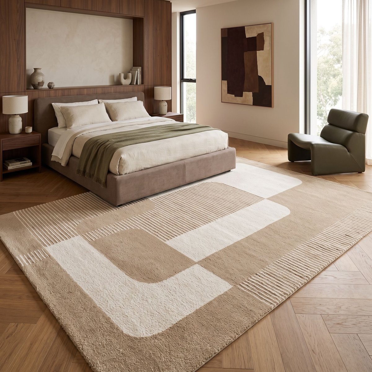 Tapis doux à relief moderne graphique DESIGN GEOPOP beige, THE DECO FACTORY