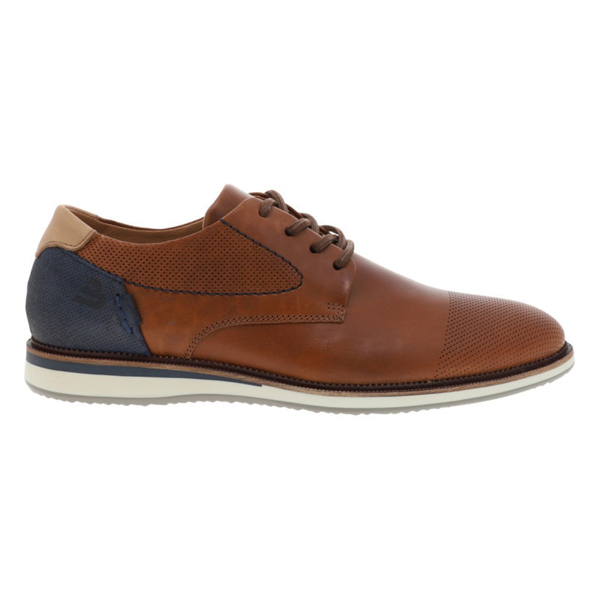 Sneakers en cuir cognac à talon plat et des surpiqûres marine brun, BULLBOXER