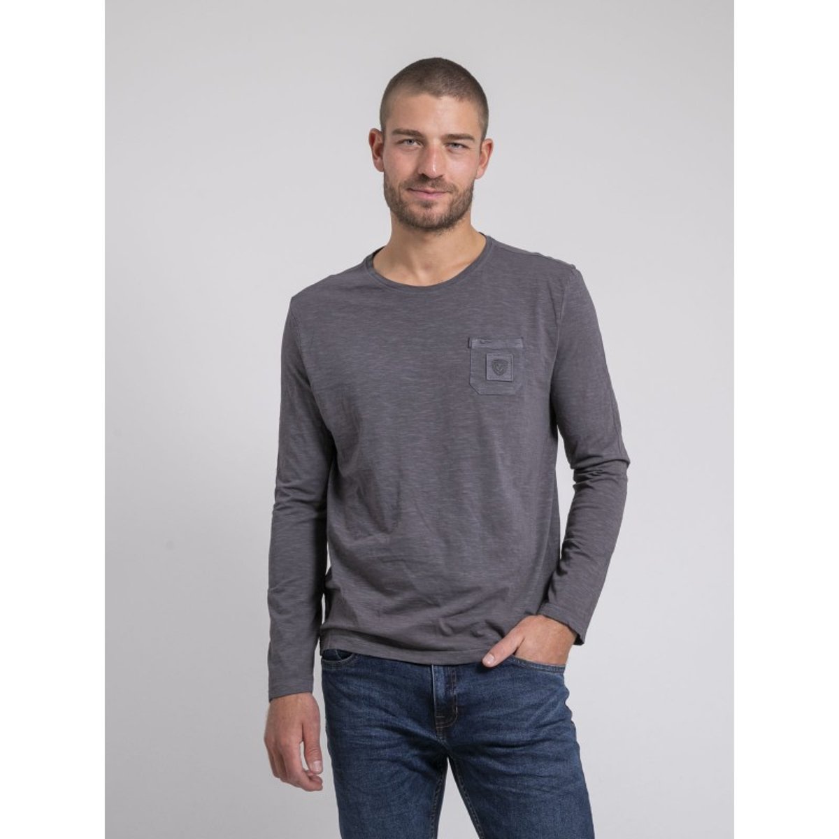 T-shirt Manches Longues Col Rond Pur Coton Javeloti gris, RITCHIE