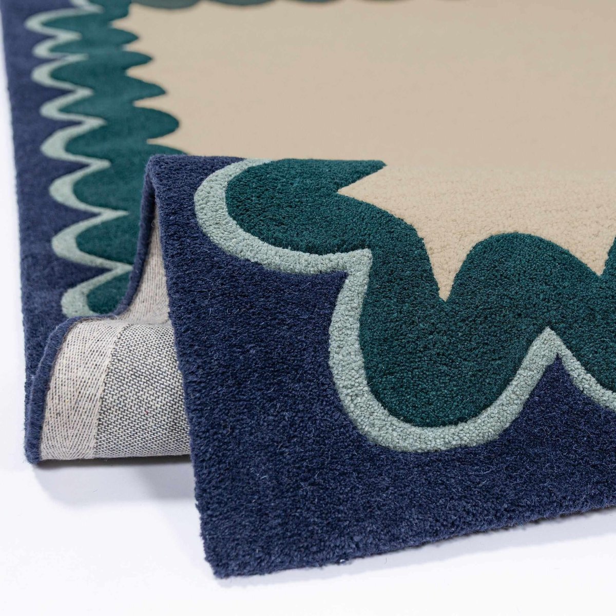 Tapis de couloir à bordure en laine WIGGLE sarcelle, FLAIR RUGS