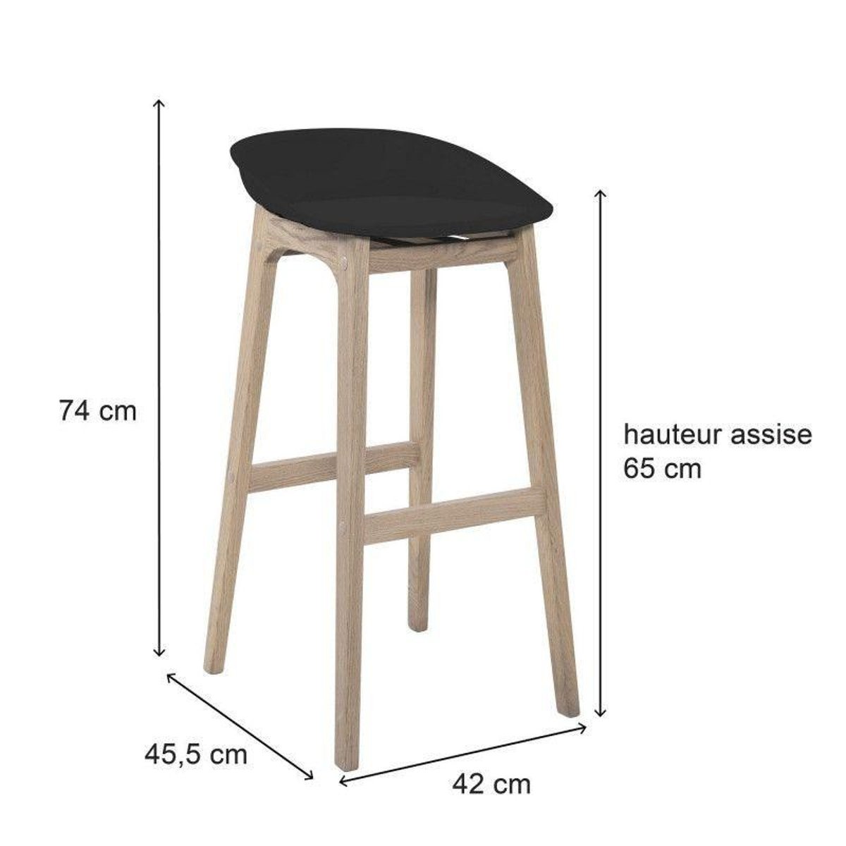 Lot de tabourets de bar en bois 65cm RIVA noir, MOB IN