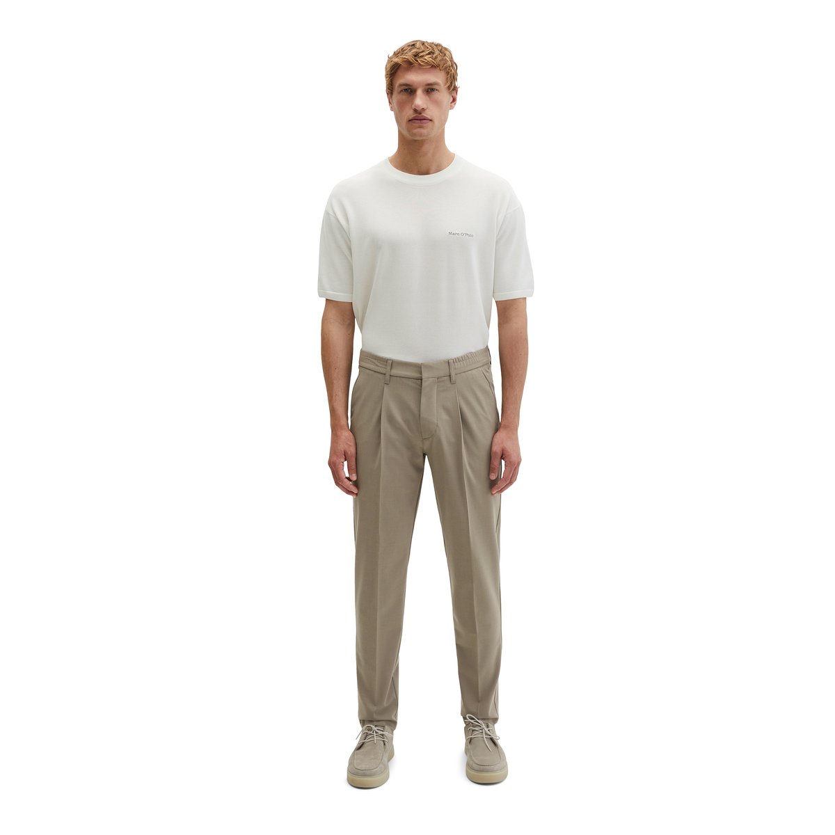 Pantalon Modèle Morot Jogger DFB Travel Collection en Technical Wool Blend léger marron, MARC O'POLO