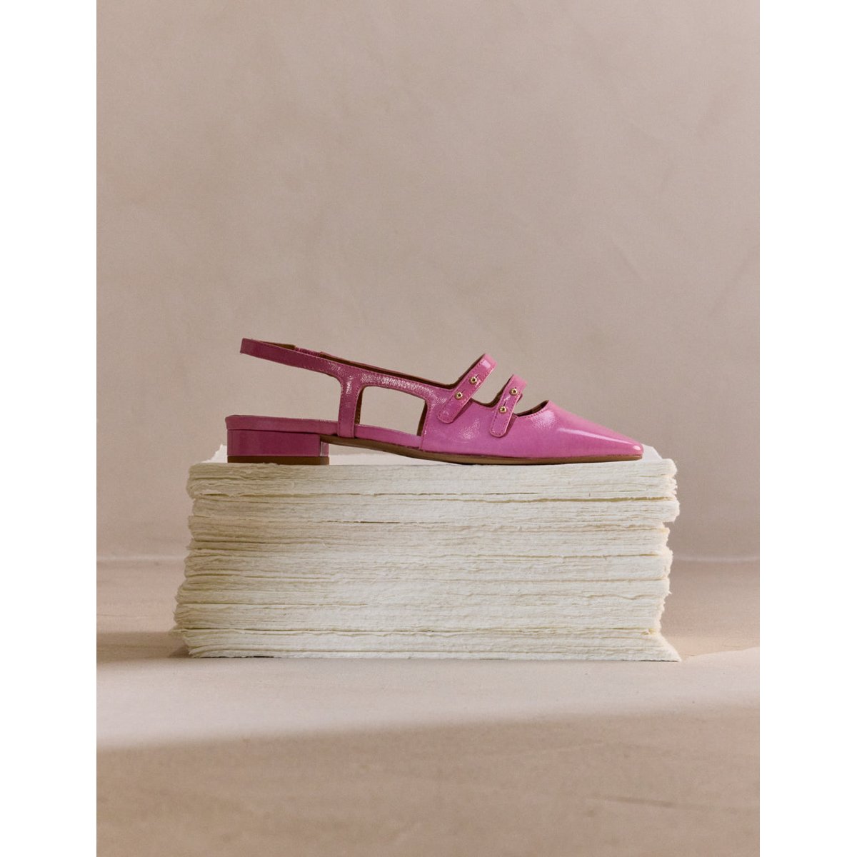 Ballerines SOLI cuir verni plisse rose, ODAJE