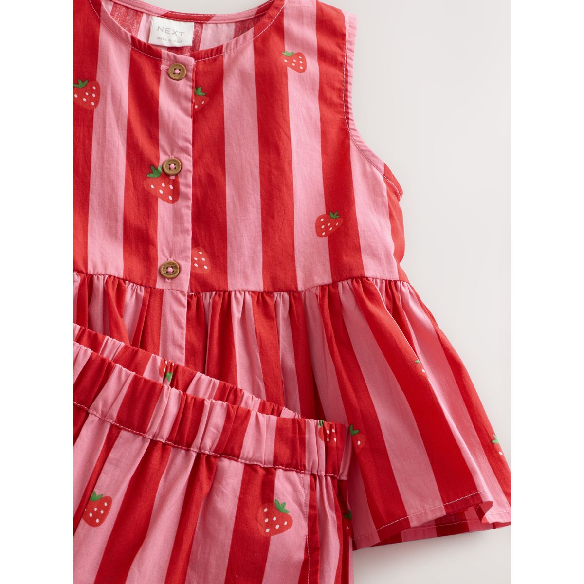 Ensemble pantalon et chemisier coordonné rouge/rose rayé, NEXT