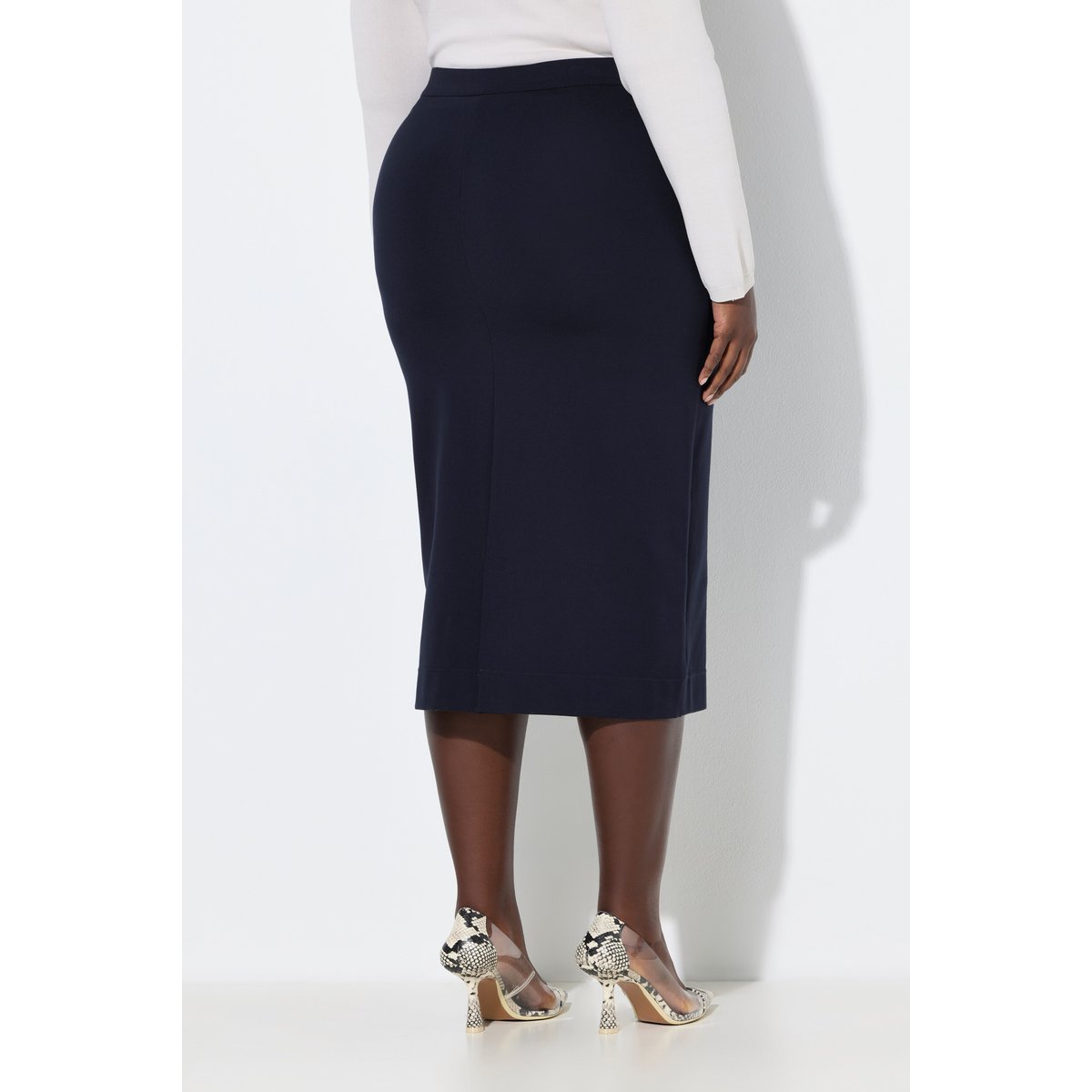 Jupe midi en maille, fente à la base bleu de minuit, ULLA POPKEN