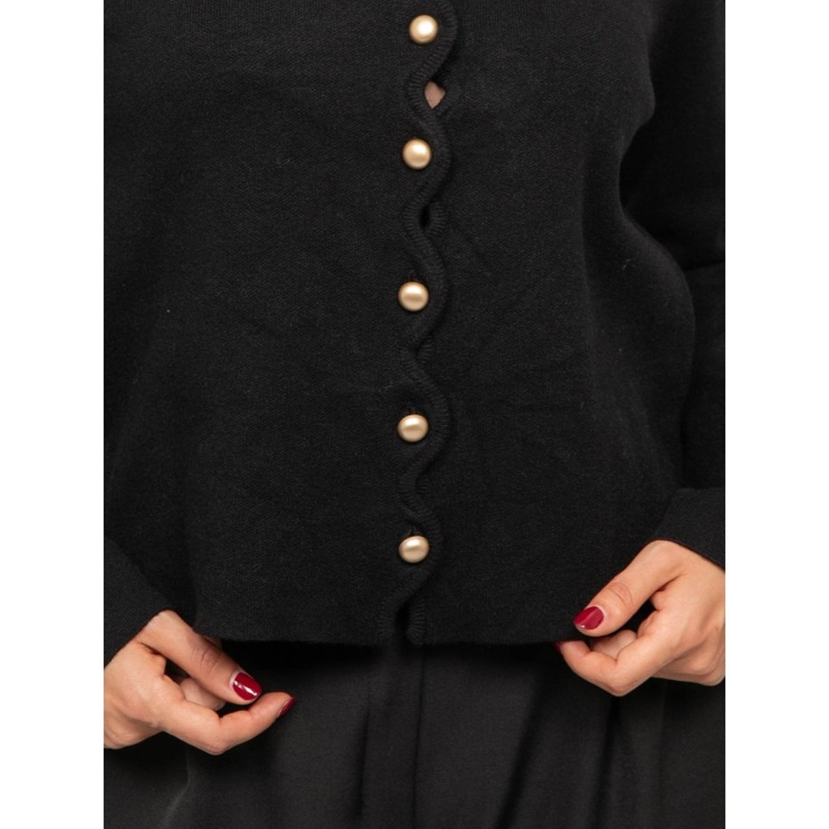 Gilet Maille Boutonné Bordure Festonnée Kytten noir, DONA LISA
