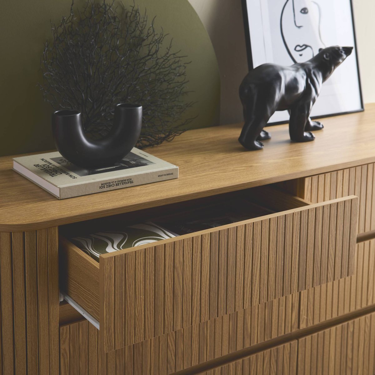 Commode décor bois strié 6 tiroirs LEGACY naturel, SWEEEK