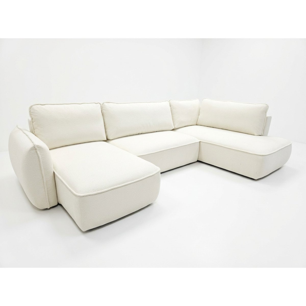 Canapé d'angle convertible 5 places en tissu chenille, ESMEE blanc, BOBOCHIC