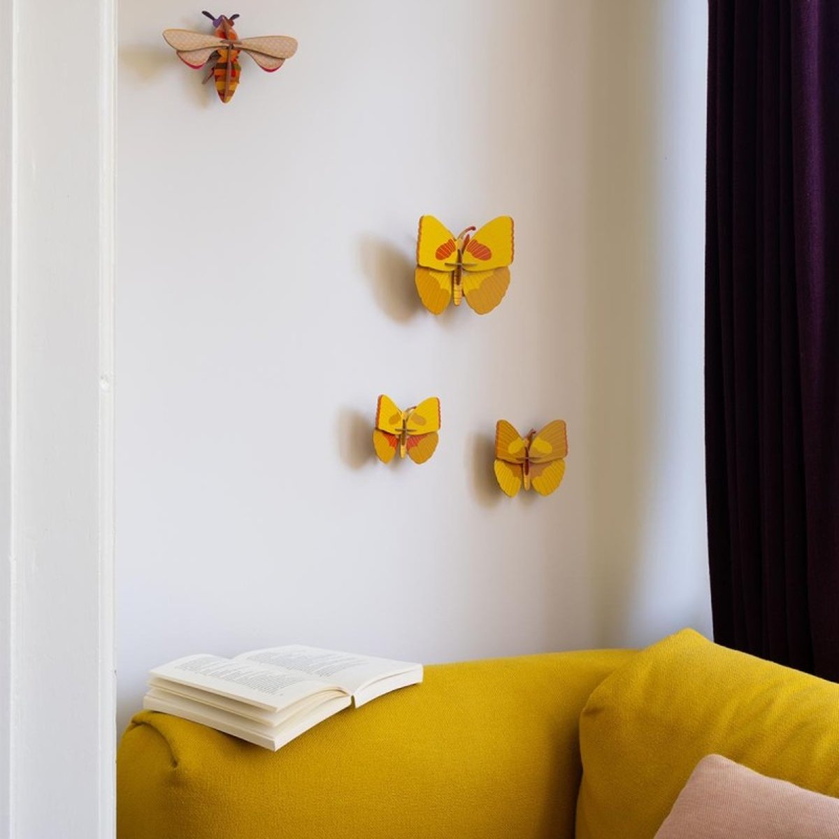 Papillons décoration murale Yellow Butterflies set de 3 jaune, STUDIO ROOF
