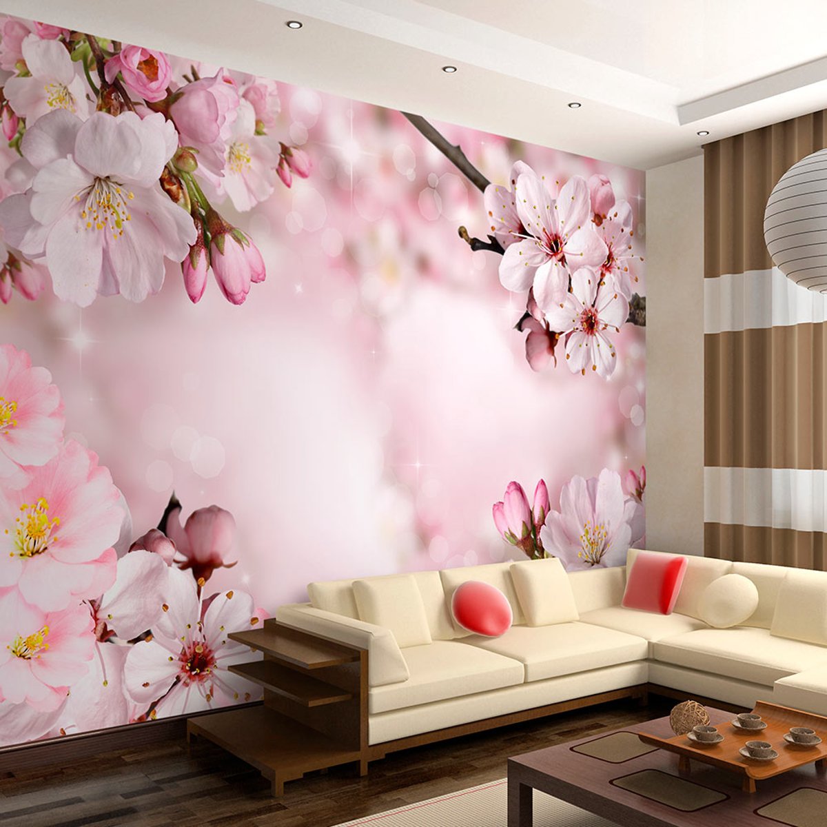 Papier peint intissé panoramique Fleurs Spring Cherry Blossom rose, EDEN
