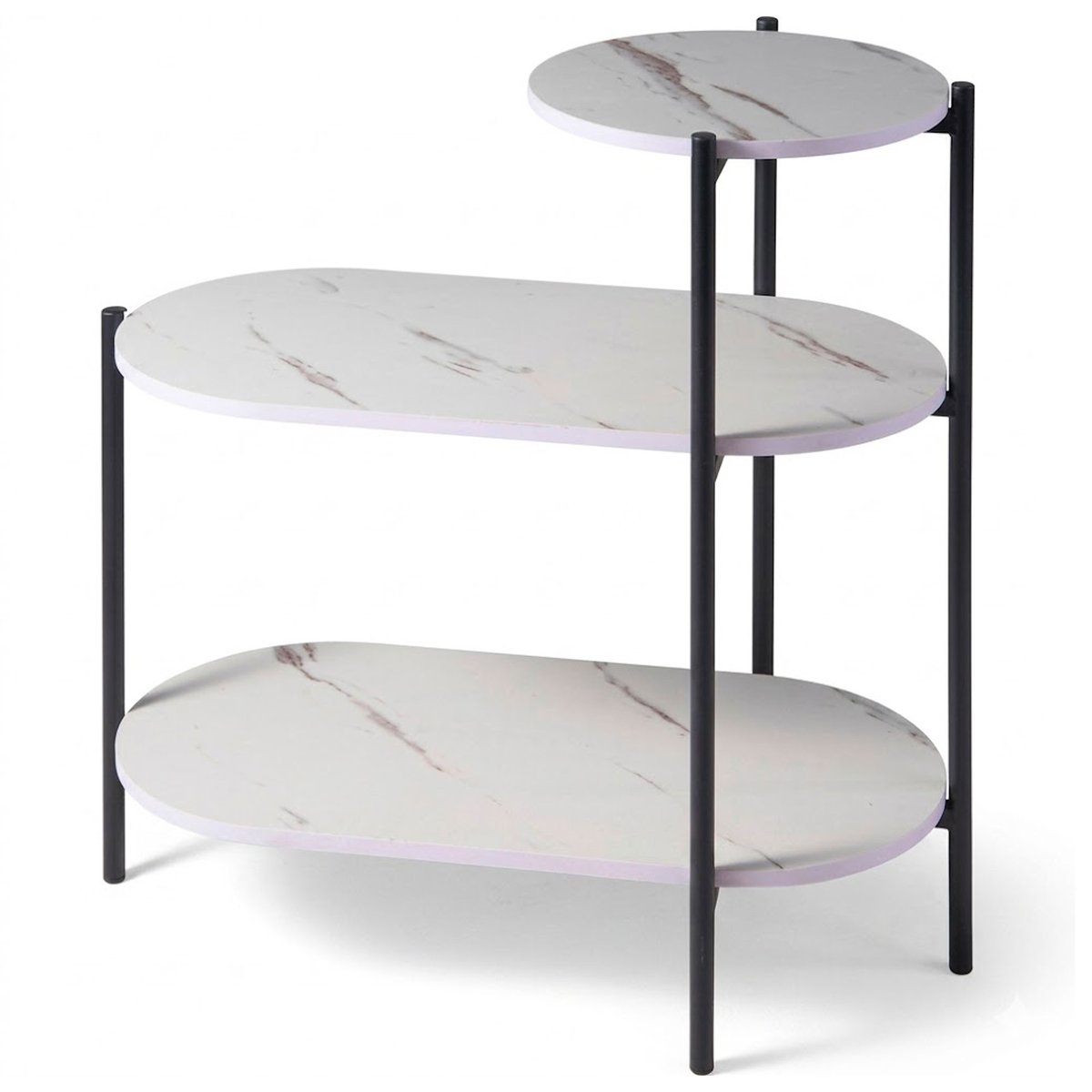 Table d'appoint design en métal et plateaux effet marbre blanc 64x33x63cm blanc, WADIGA