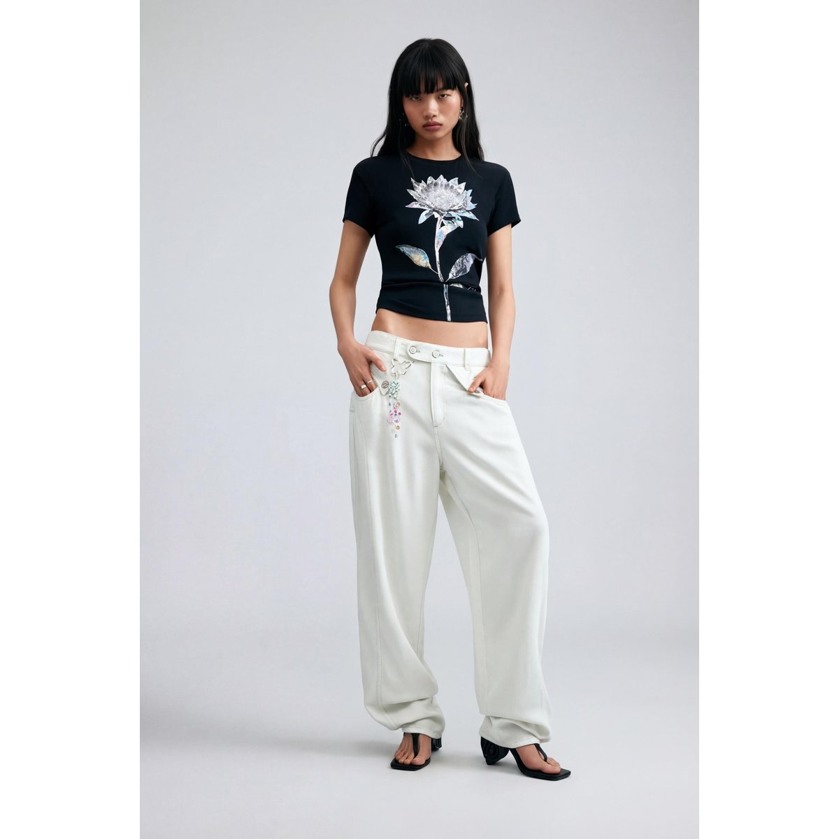 T-shirt Imprimé Floral noir, DESIGUAL