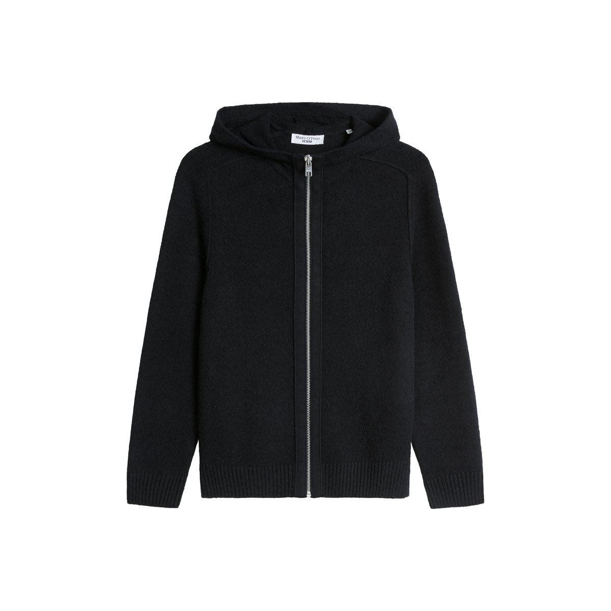 Sweat à capuche en maille bouclée, coupe classique en mélange de coton bio noir, MARC O’POLO DENIM