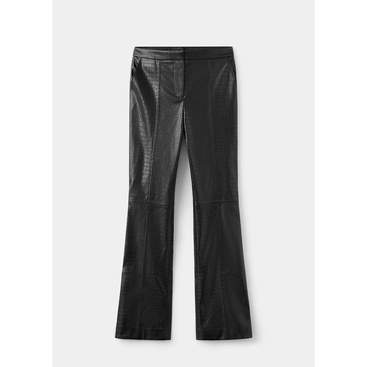 Pantalon évasé effet croco noir, MANGO