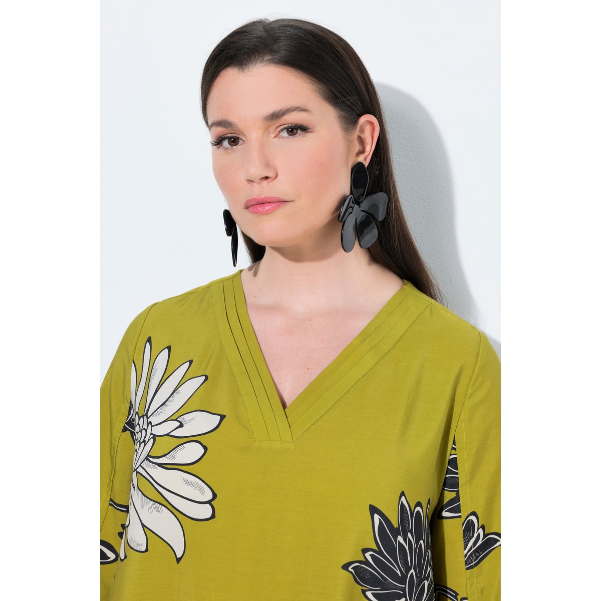 Robe midi en Lyocell, motif floral vert moutarde, ULLA POPKEN