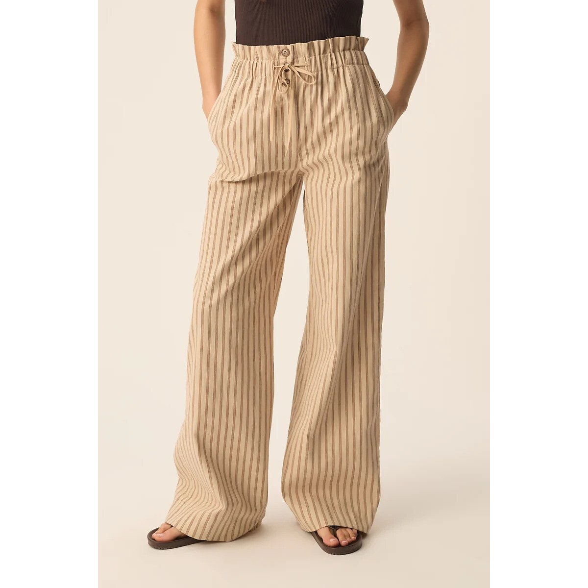 Pantalon large rayé, VALENCE beige, DES PETITS HAUTS