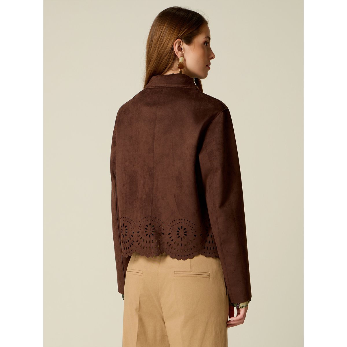 Veste avec finition ajourée marron, OLTRE