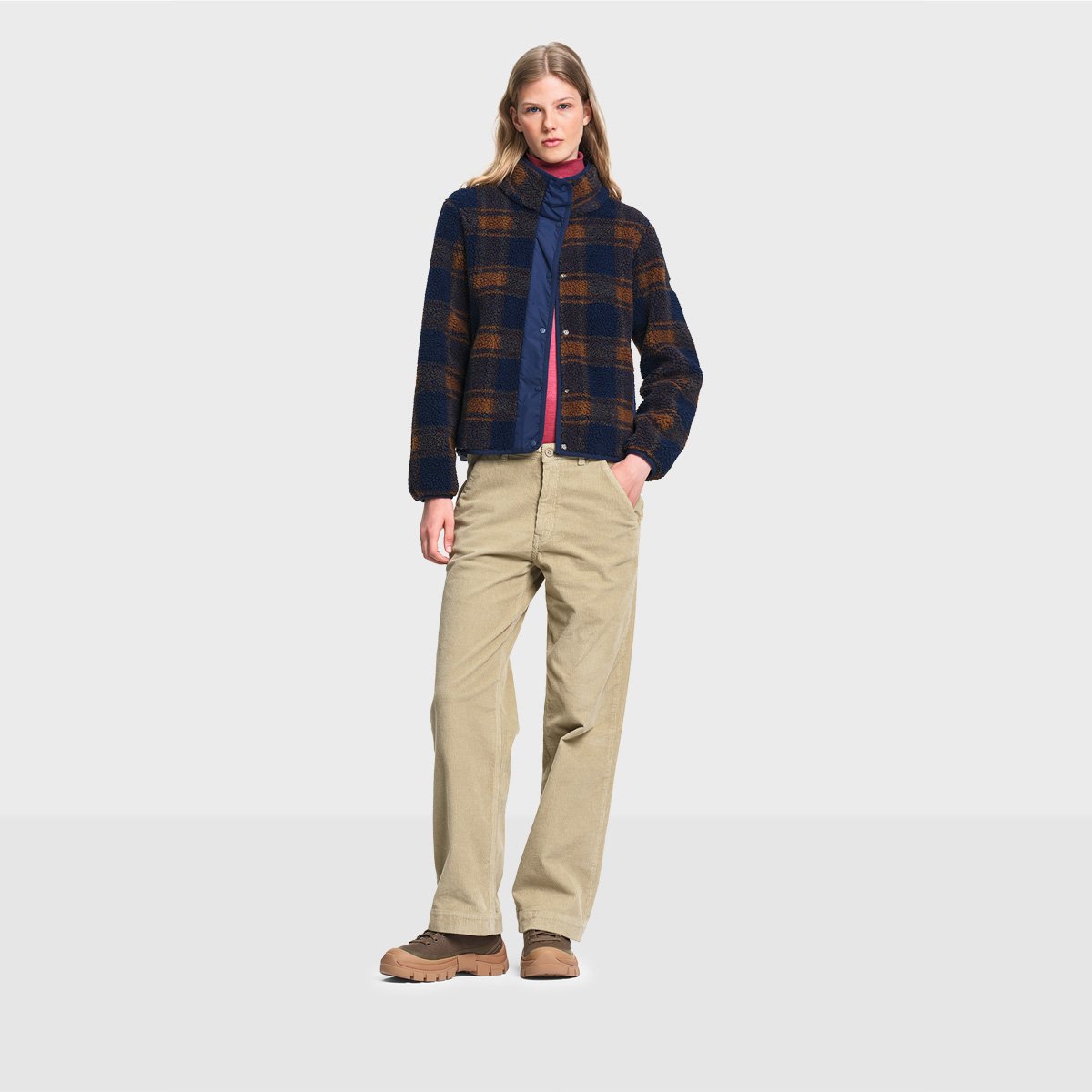 Polaire sherpa jacquard à carreaux doublure nylon bleu marine, AIGLE