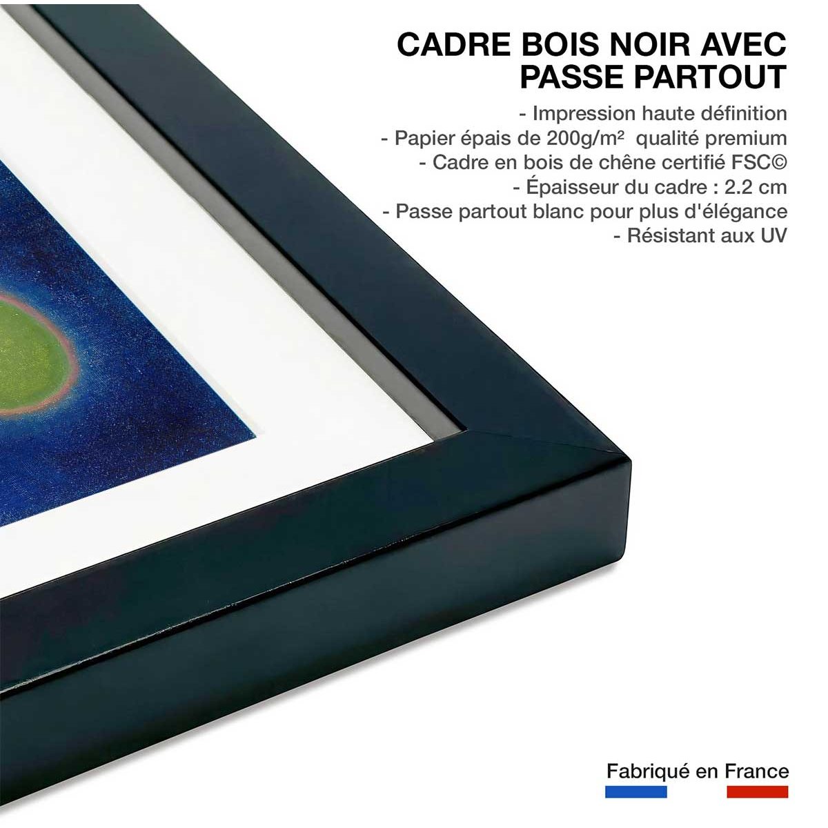 Poster Bleu de Ciel - Wassily Kandinsky affiche + cadre en bois - noir, HEXOA