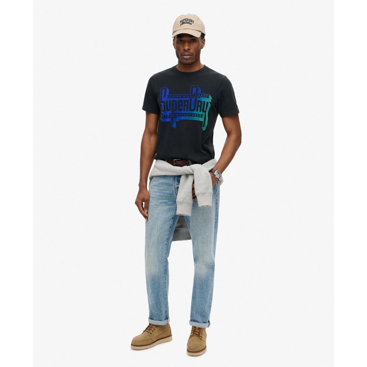 T-shirt à motif floqué délavé noir nero chiné, SUPERDRY