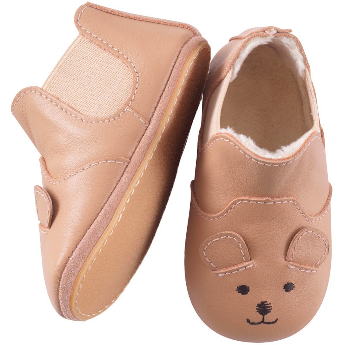Chaussures bébé cuir souple fourrées Emmie beige, TICHOUPS