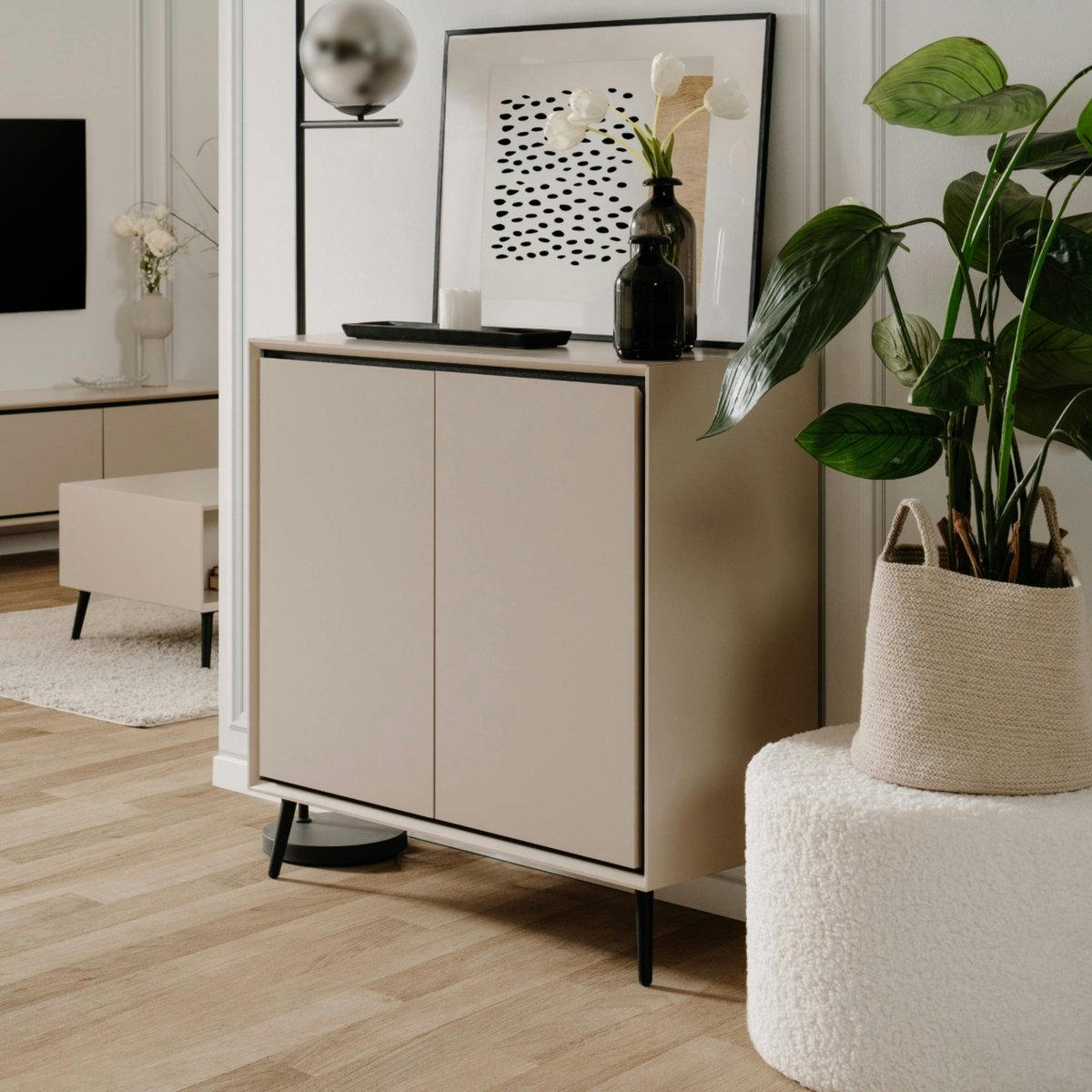 Petit buffet taupe 2 portes AVIO beige, PIER IMPORT