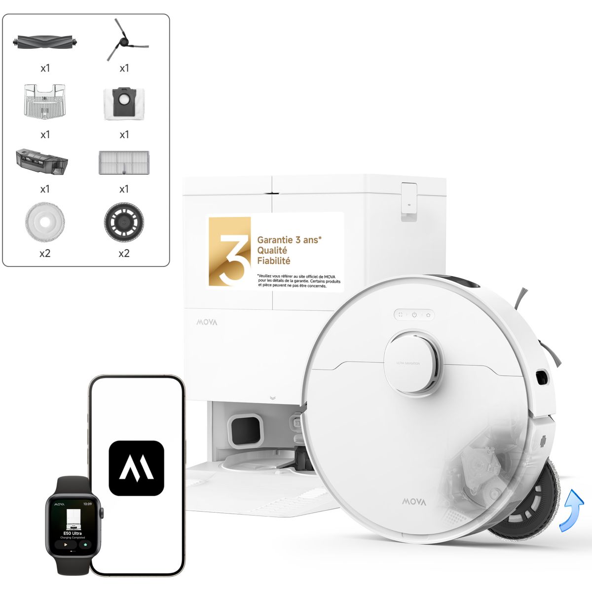Robot Aspirateur Laveur E50 Ultra couleur unique, MOVA