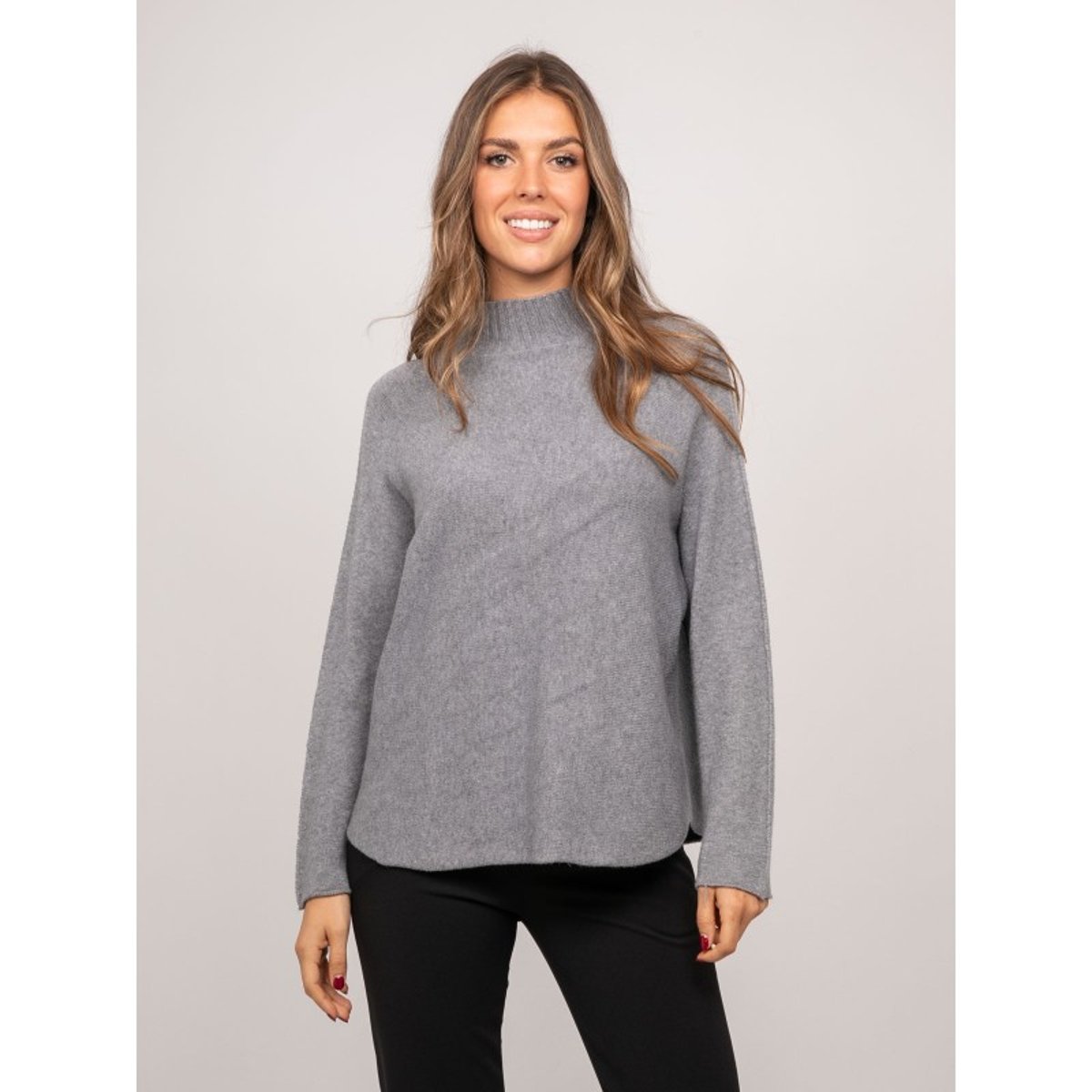 Pull Maille Col Montant Oversize Kaleta gris, DONA LISA