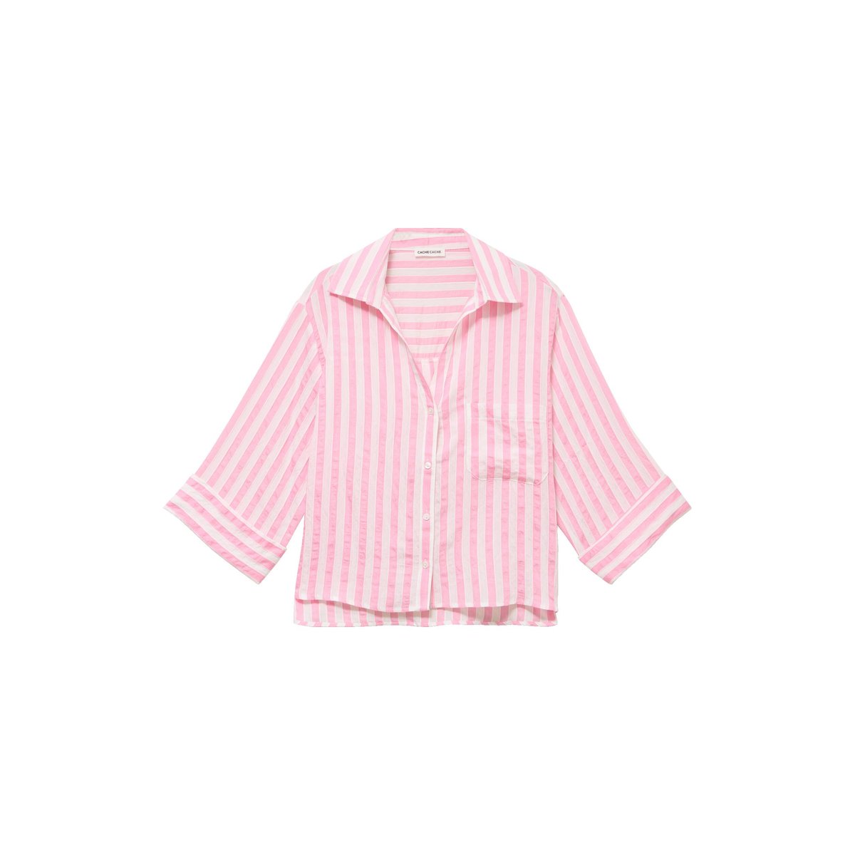 Blouse ample col tunisien manches 3/4 rose, CACHE CACHE