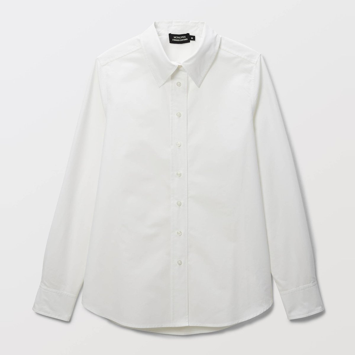 Chemise manches longues unie en coton BIO GOTS blanc, MONOPRIX