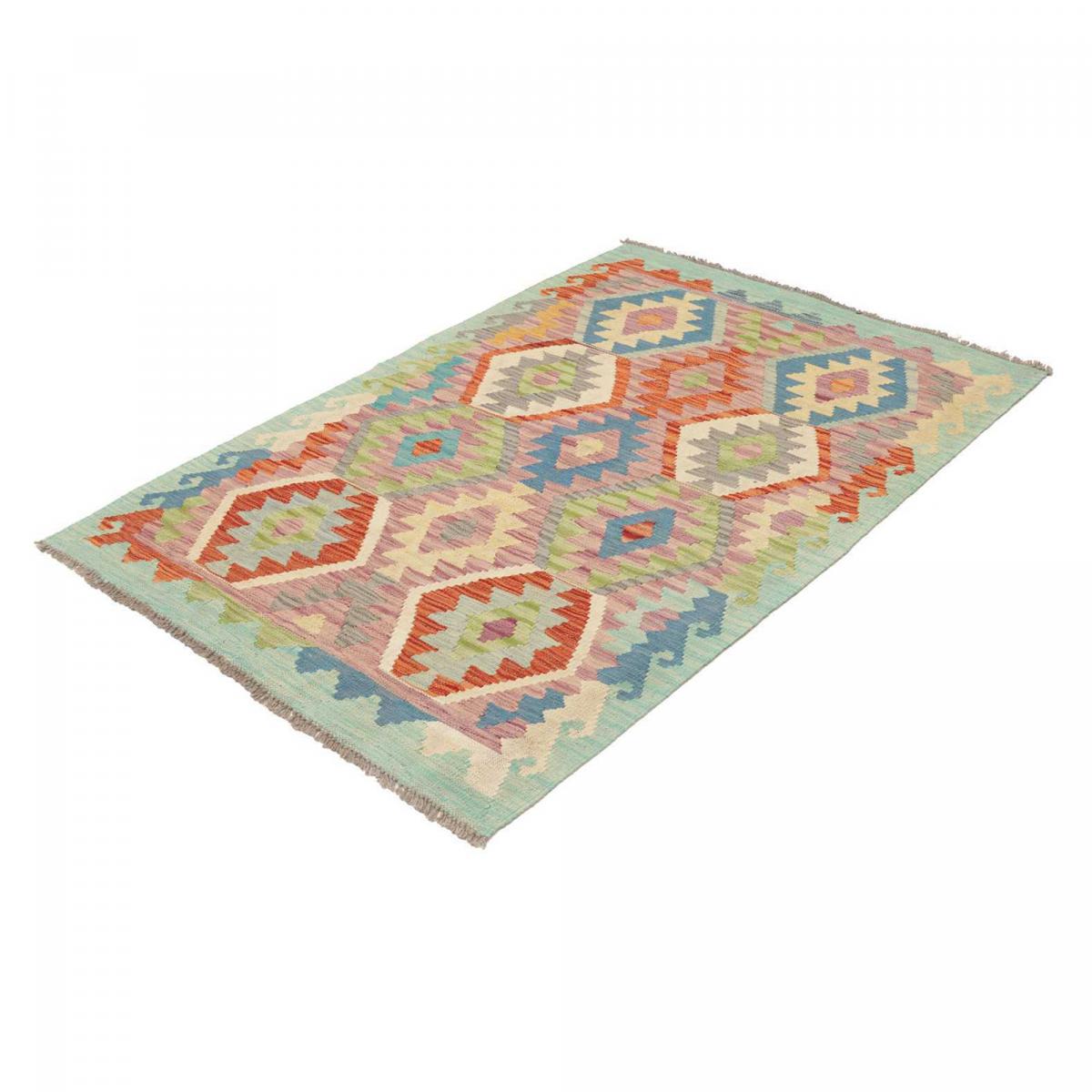 Tapis kilim au motif ethnique, tissé plat authentique, KILIM 43 multicolore, bleu, orange, UN AMOUR DE TAPIS