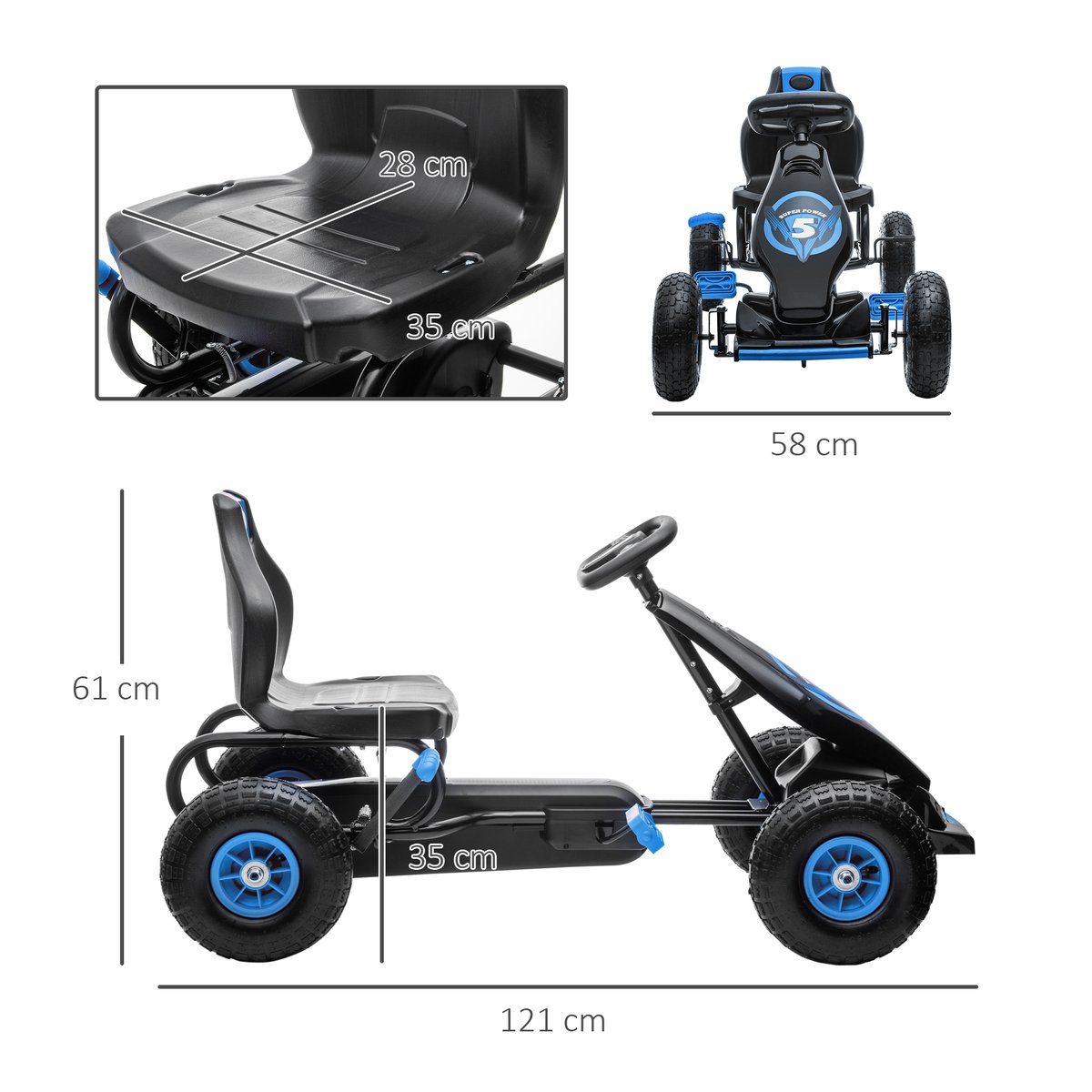 Kart à pédales PP Vert bleu, HOMCOM