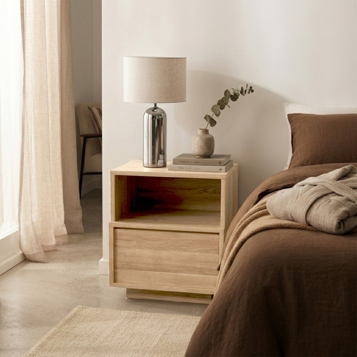 Table de chevet 1 tiroir en bois- JOY bois clair, DRAWER