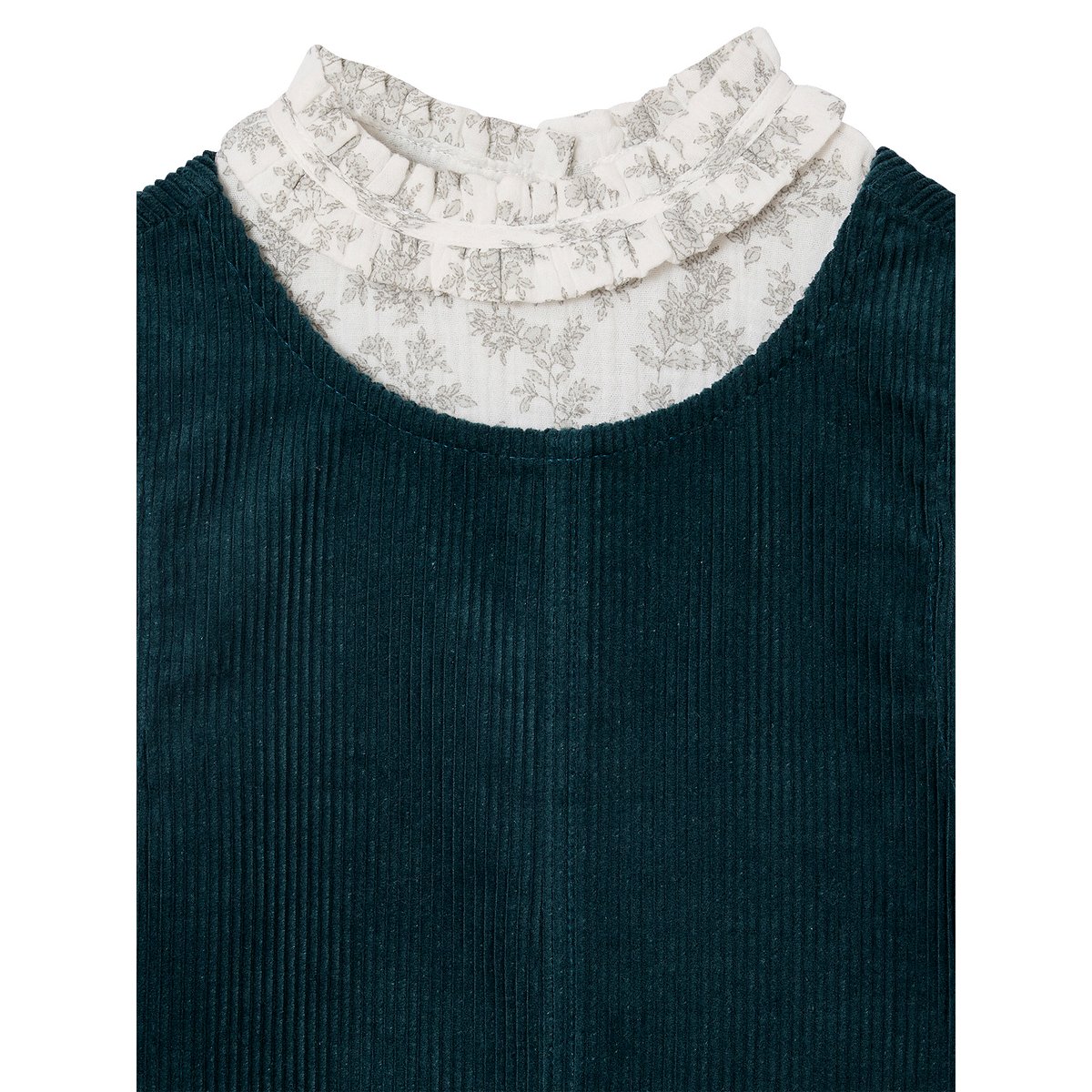 Ensemble robe chasuble en velours et blouse gaze coton bleu pétrole, VERTBAUDET
