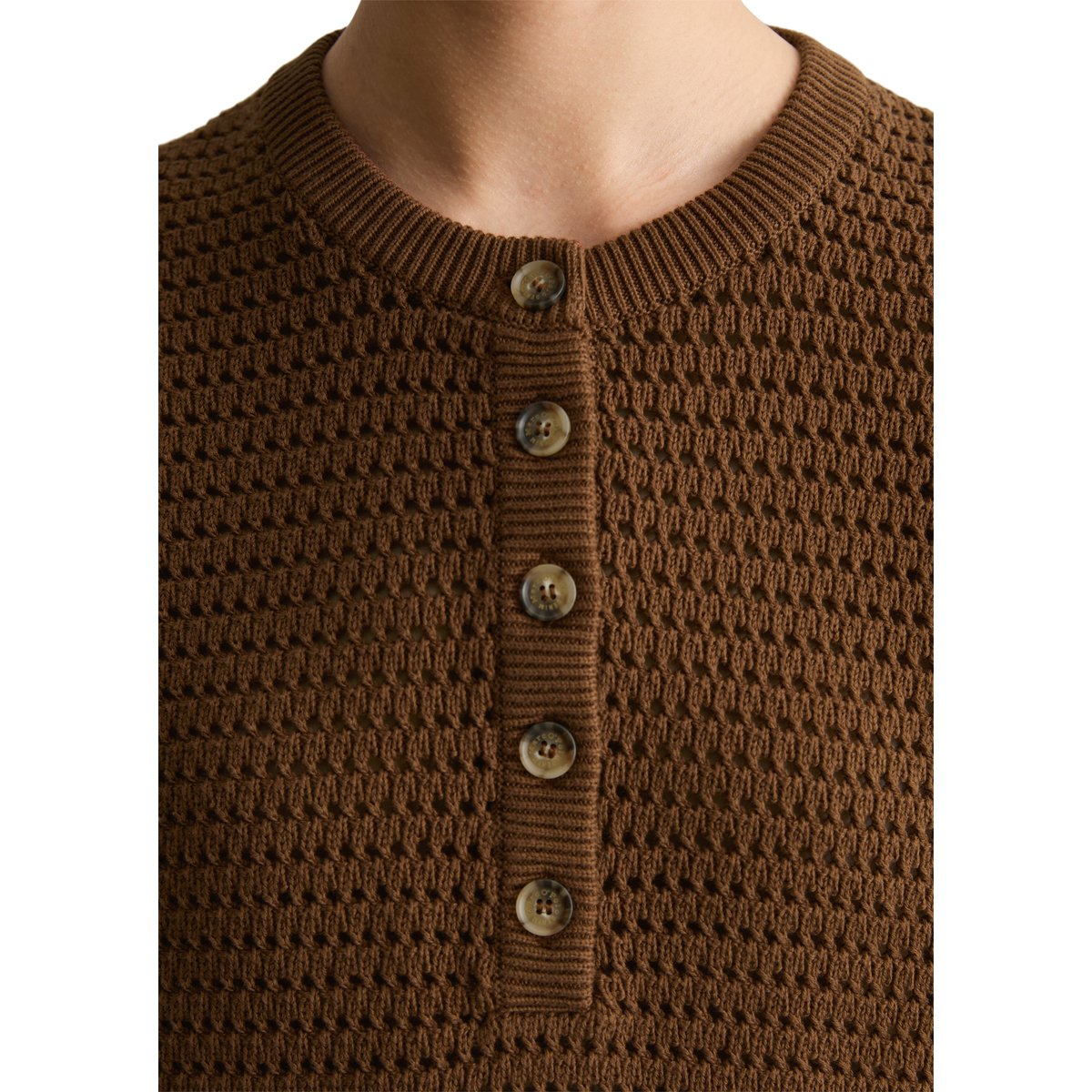 Pull à manches courtes relaxed en coton organique marron, MARC O’POLO DENIM