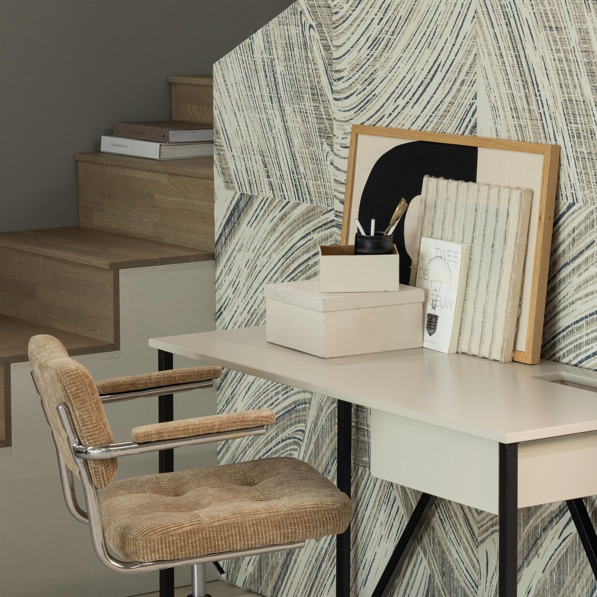 Chaise de bureau en tissu tissé KOVA sable foncé, WOOOD